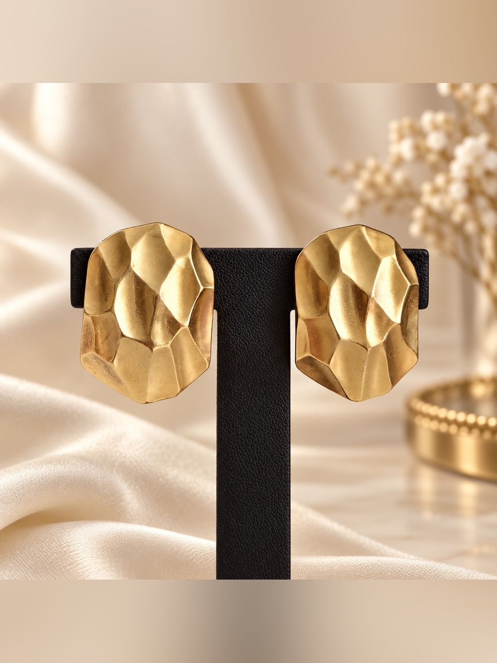 YSL rare Sculptural Faceted Gold Clip-On Earrings